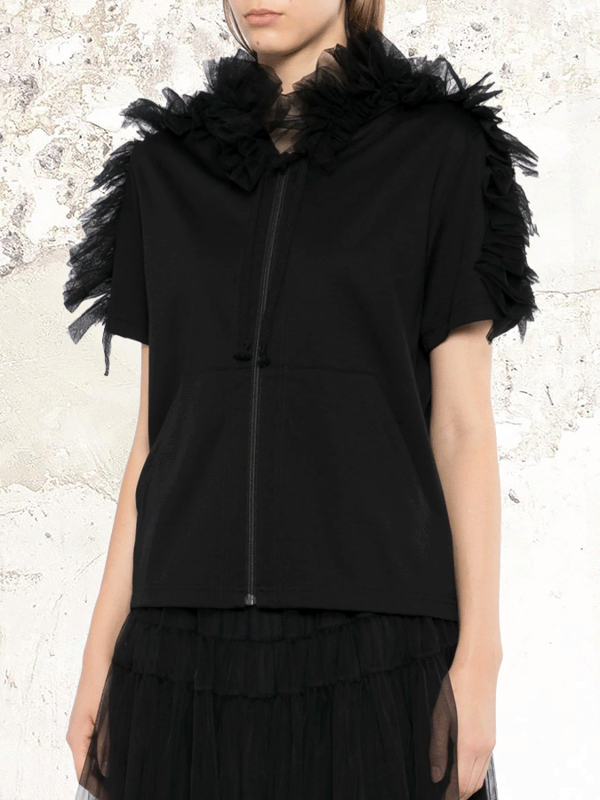 Noir Kei Ninomiya トップス Noir Kei Ninomiya ruffled hooded T-shirt – MDE