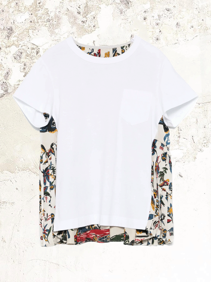 sacai pleat-detail floral-print T-shirt – MDE