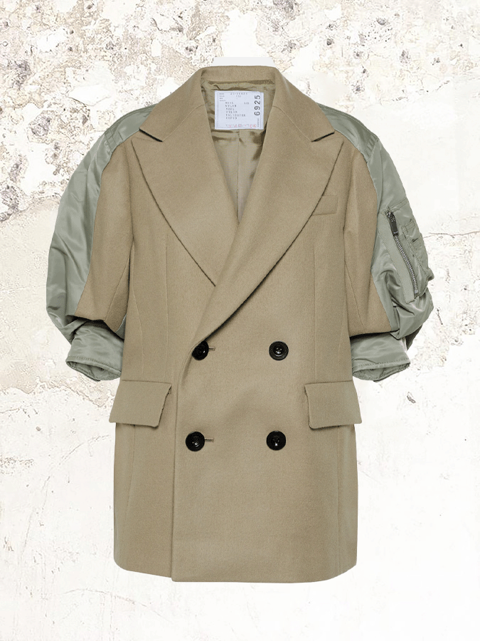 sacai double-breasted short-sleeve wool jacket