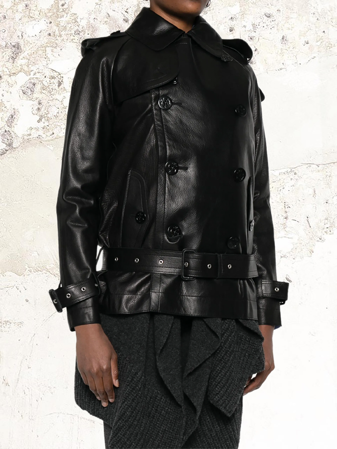 sacai zweireihige Lederjacke