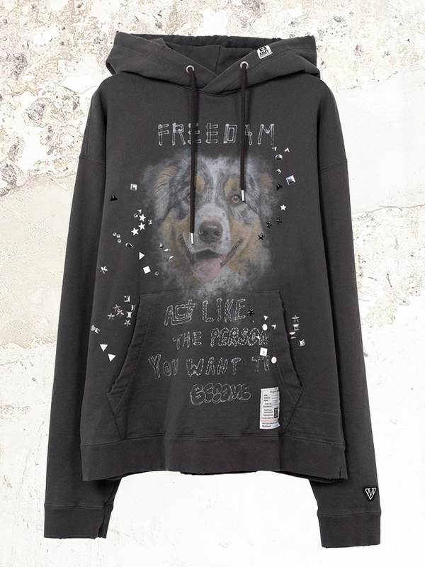 Maison Mihara Yasuhiro Свитшот с принтом, украшениями и эффектом потертости