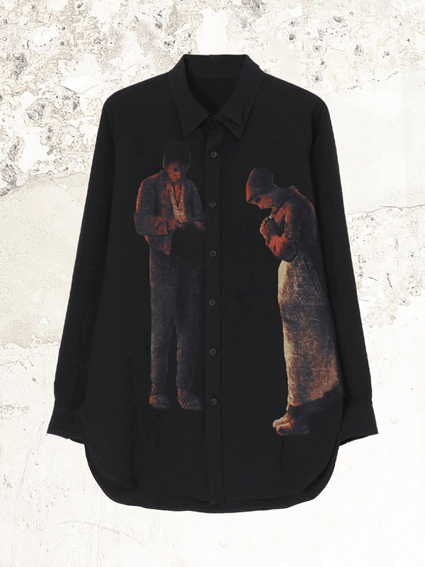 Yohji Yamamoto Рубашка с двойным воротником и узором