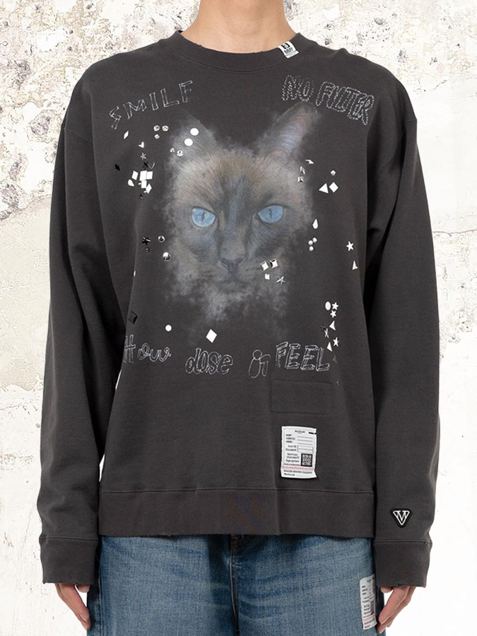 Maison Mihara Yasuhiro bedrucktes, verzierte Sweatshirt mit Used-Effekt