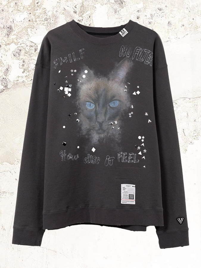 Maison Mihara Yasuhiro bedrucktes, verzierte Sweatshirt mit Used-Effekt