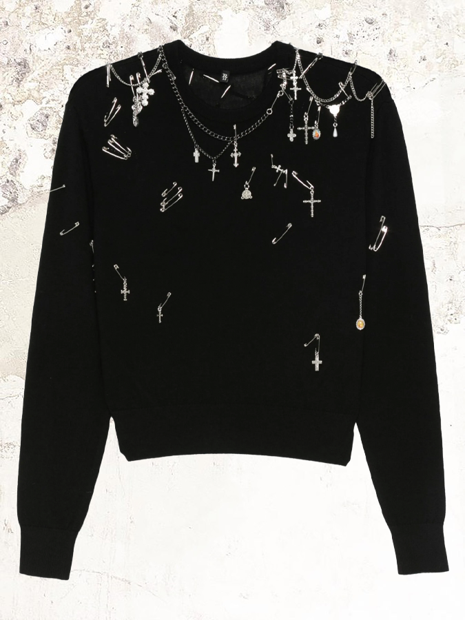 R13  safety-pin embellished crew-neck sweater