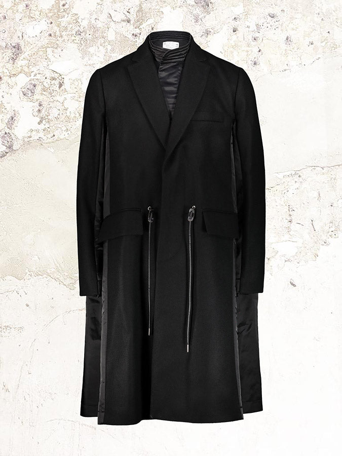 sacai black blue hybrid wool coat