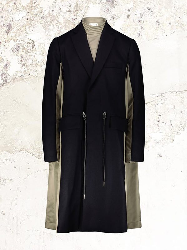 sacai navy blue hybrid wool coat