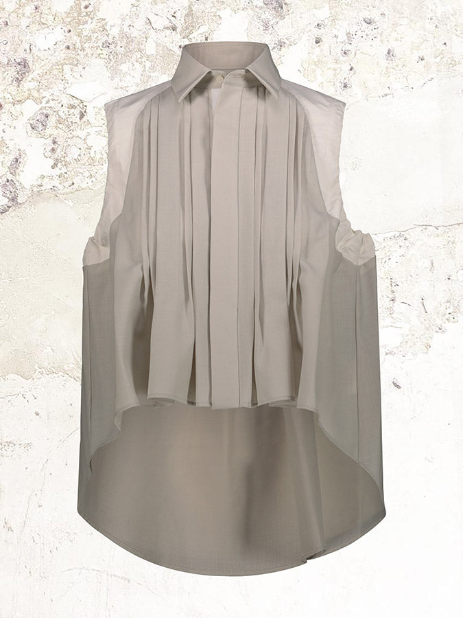 sacai Off-white pleated sleeveless shirt