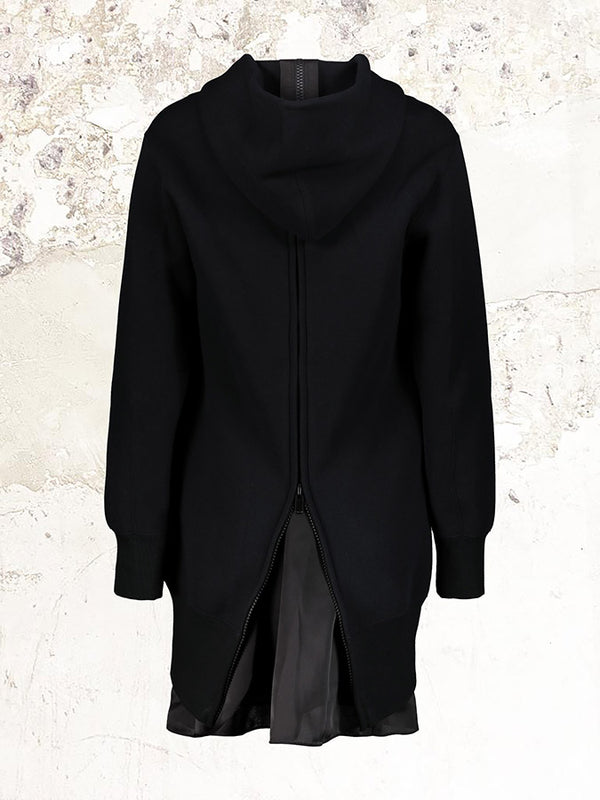 sacai zip-detail black hooded dress