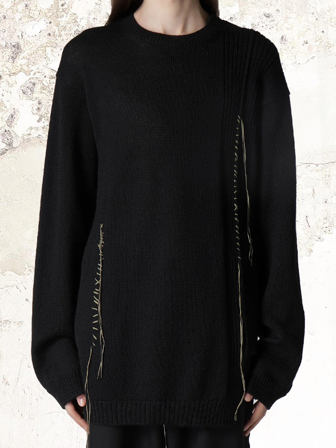 YOHJI YAMAMOTO BESTICKTER RUNDHALS-PULLOVER