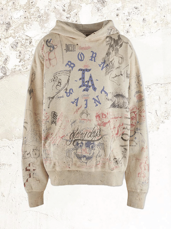 Saint Michael Distressed Graphic-print Hooded sweater