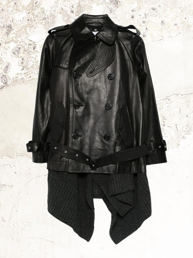 sacai zweireihige Lederjacke