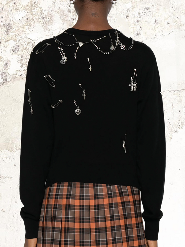 R13  safety-pin embellished crew-neck sweater