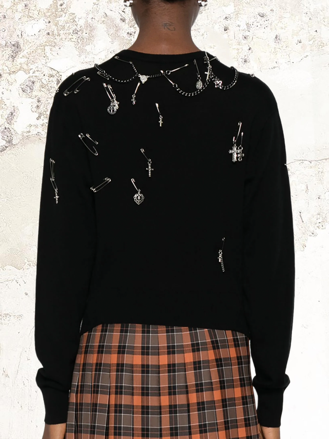 R13  safety-pin embellished crew-neck sweater