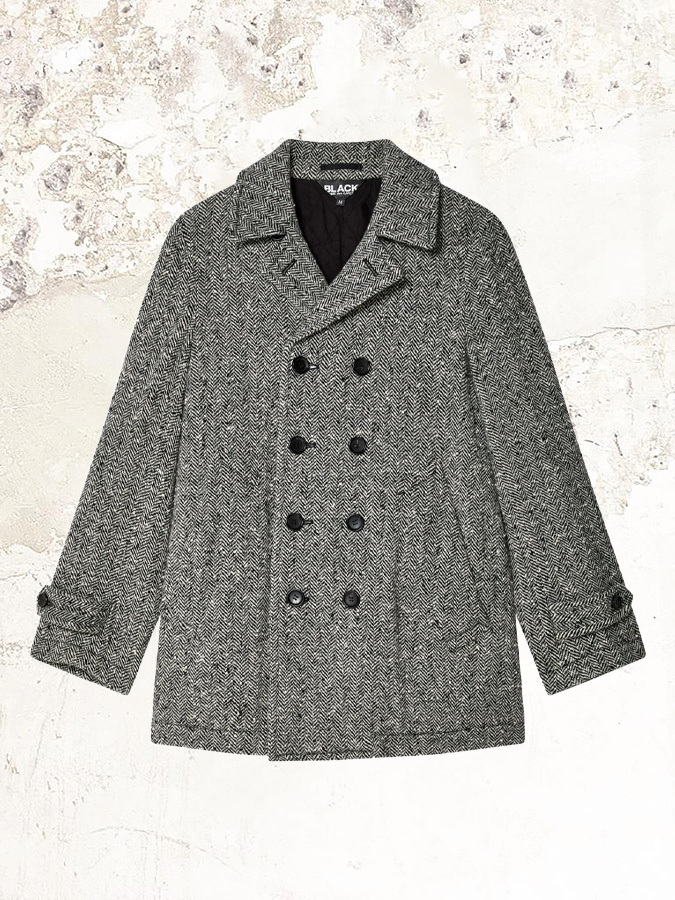 Black Comme Des Garçons herringbone double-breasted coat