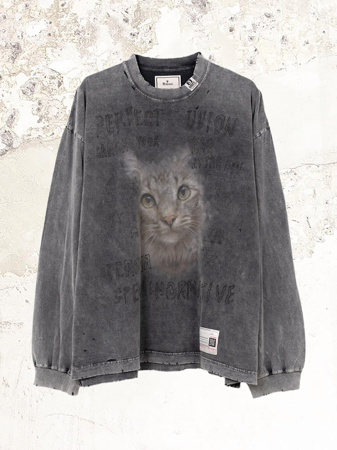 Maison MIHARA YASUHIRO Bleached Cat Print Long Sleeve T-shirt