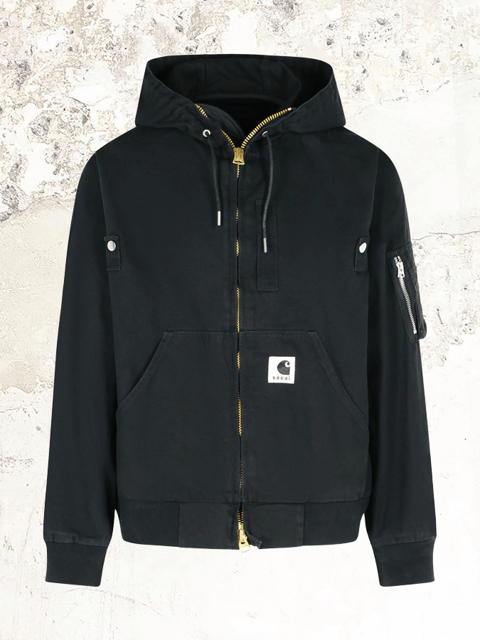 sacai x Carhartt WIP hooded logo-patch bomber jacket