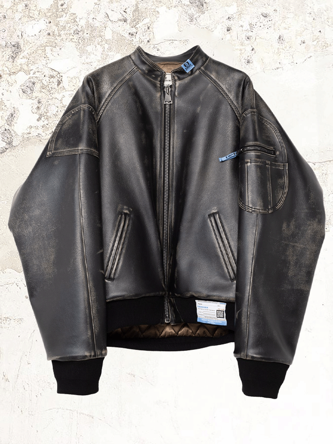 Maison Mihara Yasuhiro VINTAGE BLACK FAUX-LEATHER bomber jacket