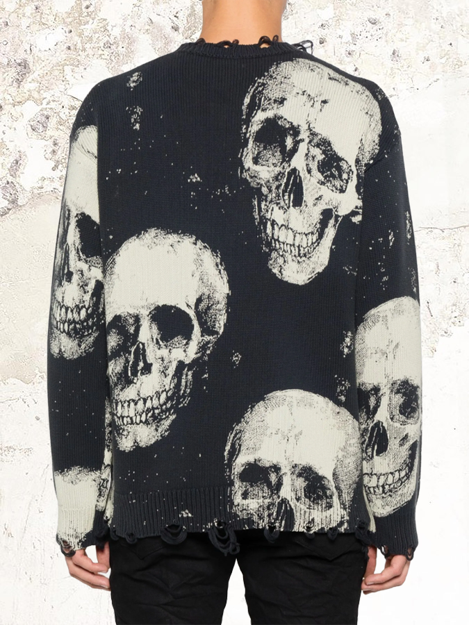R13 skull-print distressed jumper