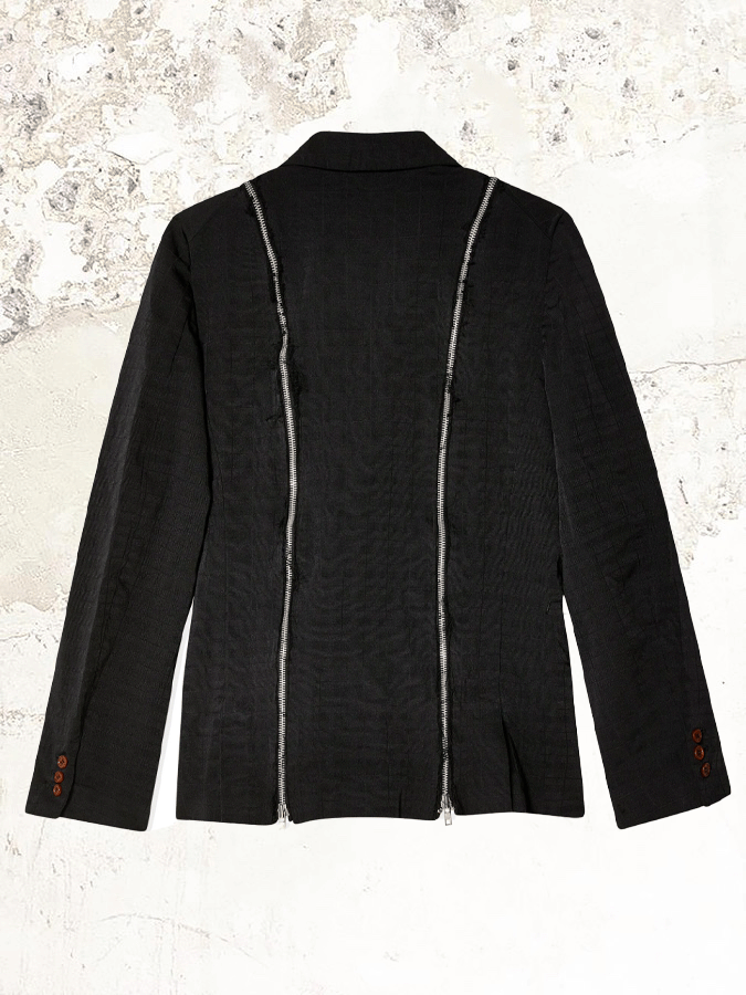 Schwarzes Comme Des Garçons Blazer mit Reißverschlussdetails und einreihiger Knopfleiste