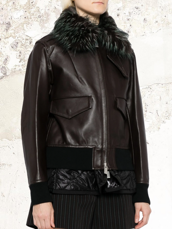 sacai leather faux fur jacket