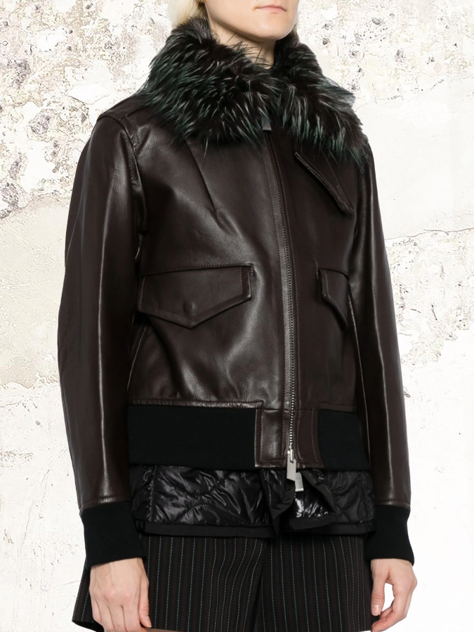 sacai leather faux fur jacket