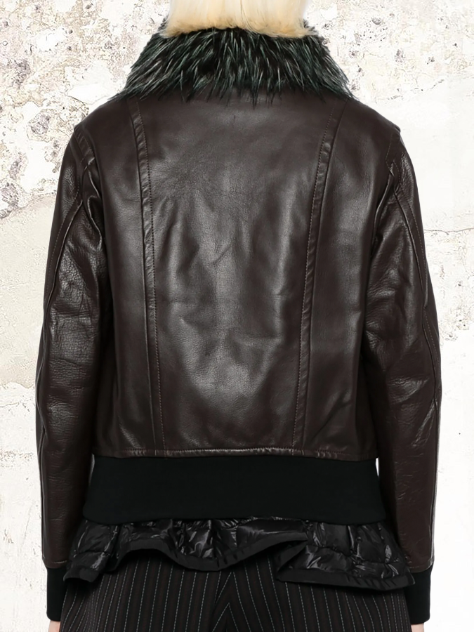 sacai leather faux fur jacket