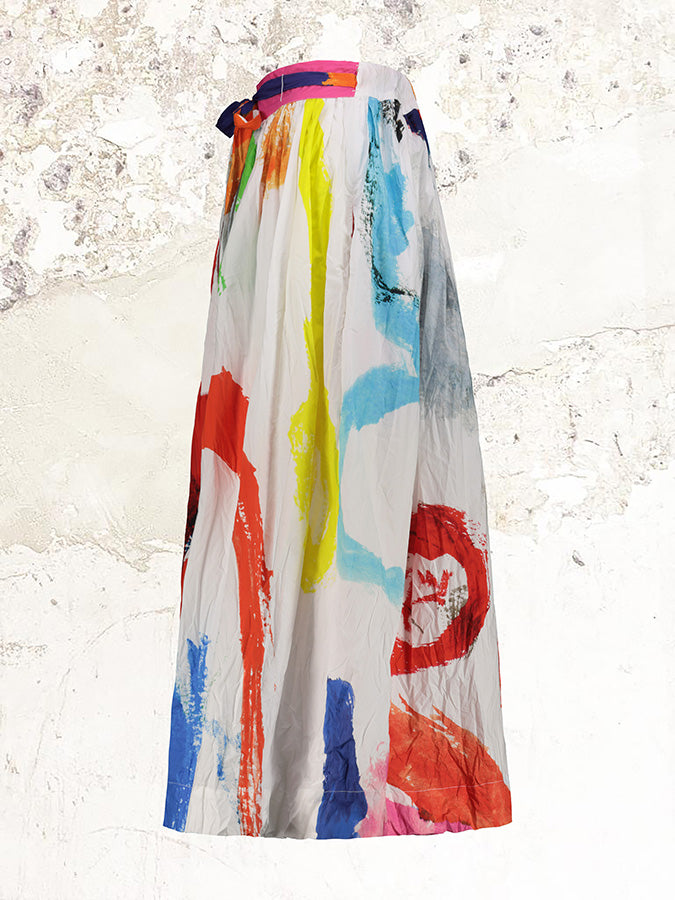 Daniela Gregis Abstract-print raw-cut crinkled skirt