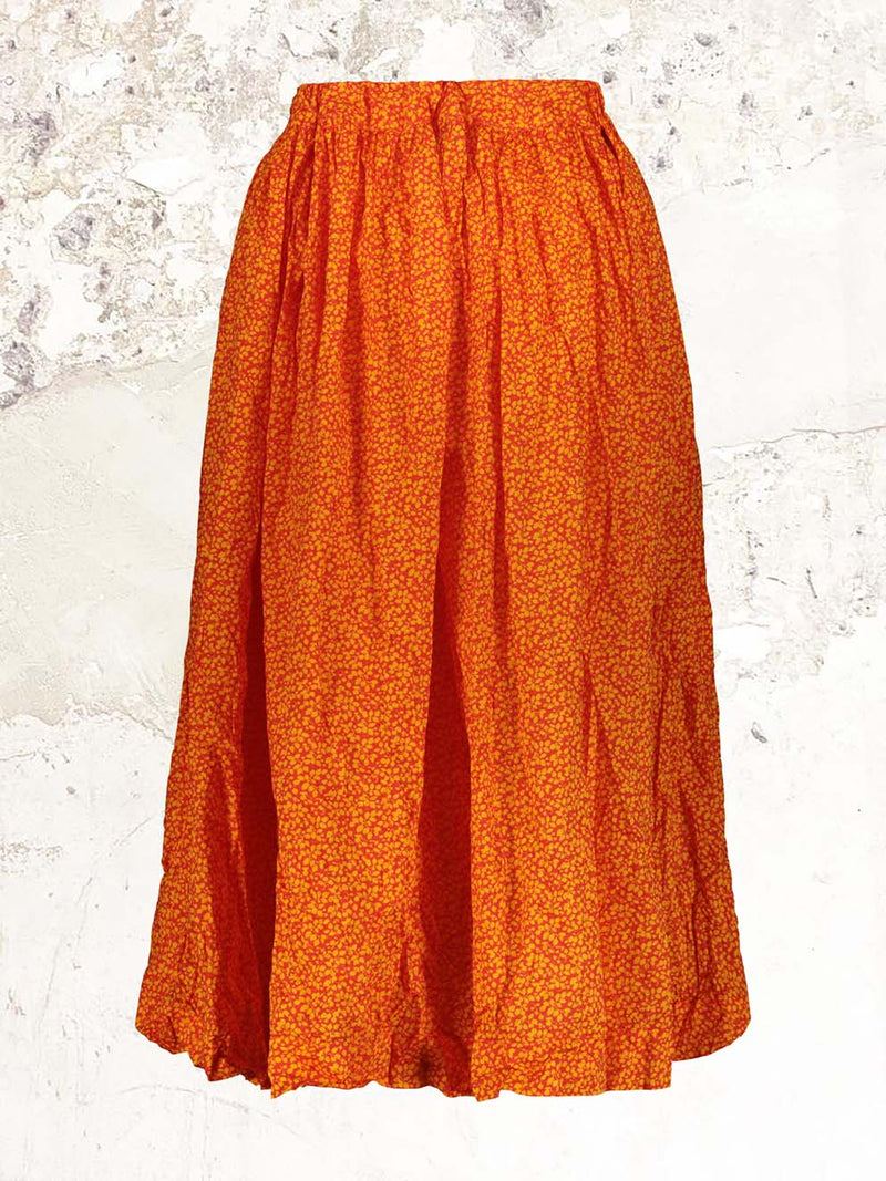 Daniela Gregis Crinkled Floral-Print Orange Skirt