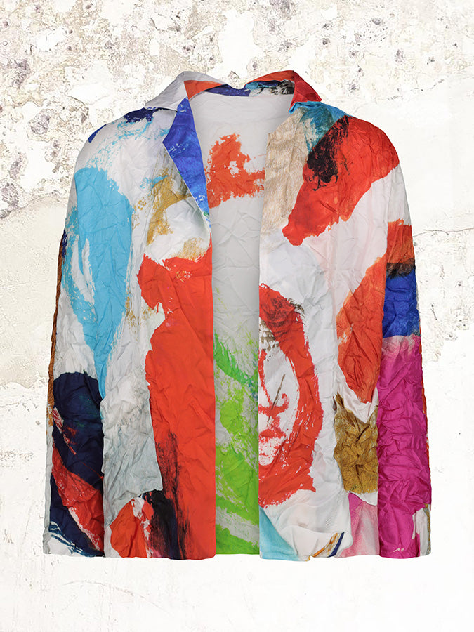 Daniela Gregis Abstract-print Crinkled Belted Jacket