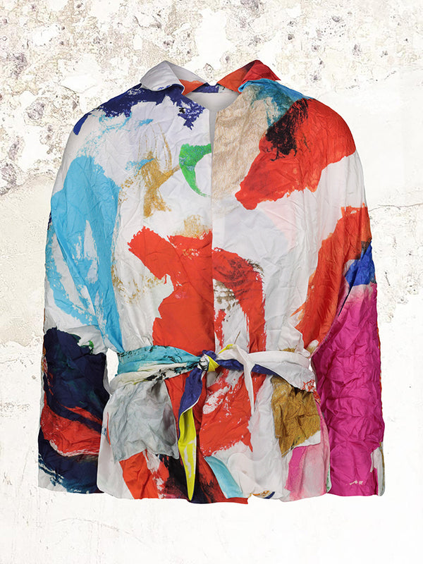 Daniela Gregis Abstract-print Crinkled Belted Jacket