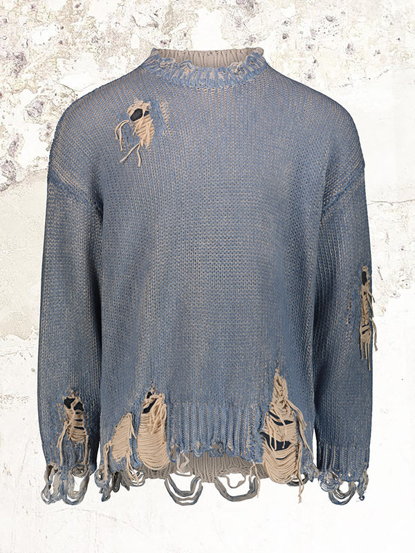 R13 Indigo Distressed Knitted Sweater