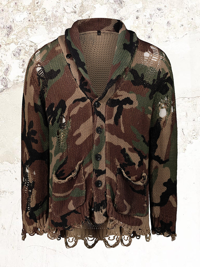R13 Camouflage distressed Knitted Cardigan
