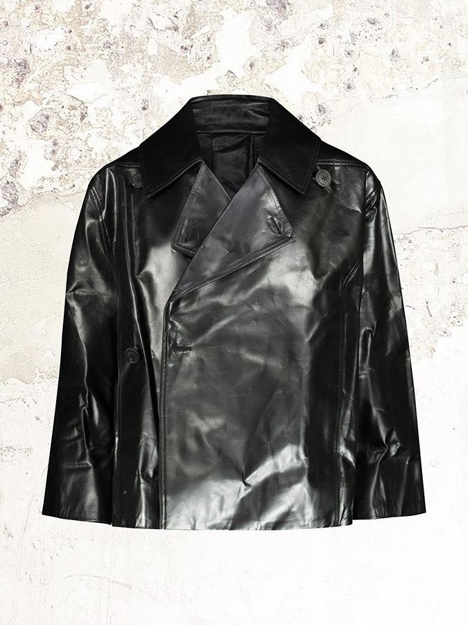 Rick Owens crinkled leather cropped jacket