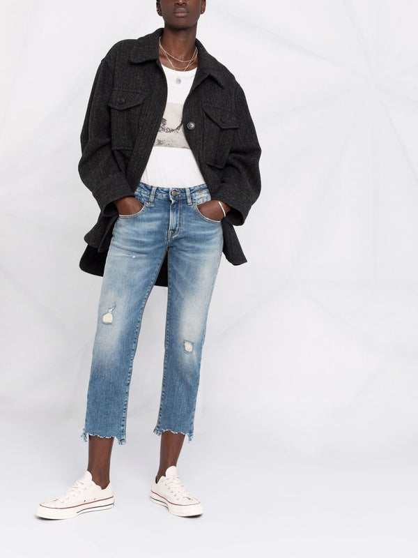 distressed-finish cropped jeans