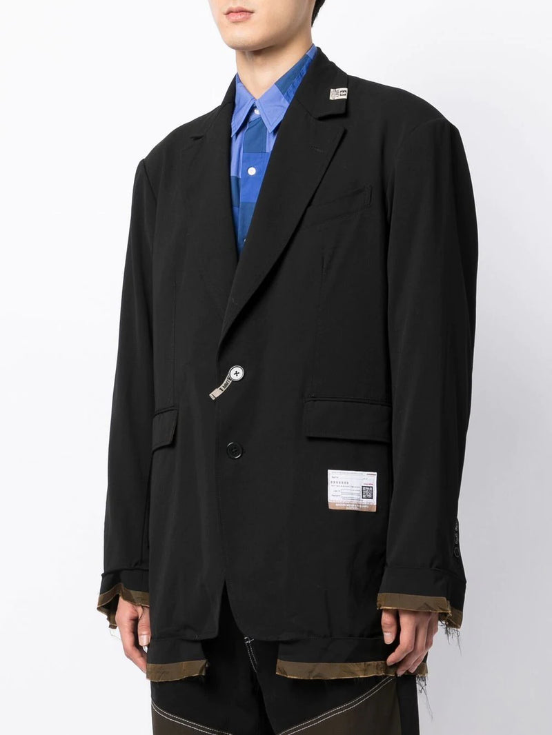 deconstructed logo-patch blazer
