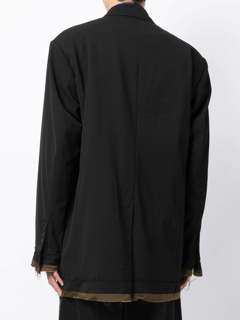 deconstructed logo-patch blazer